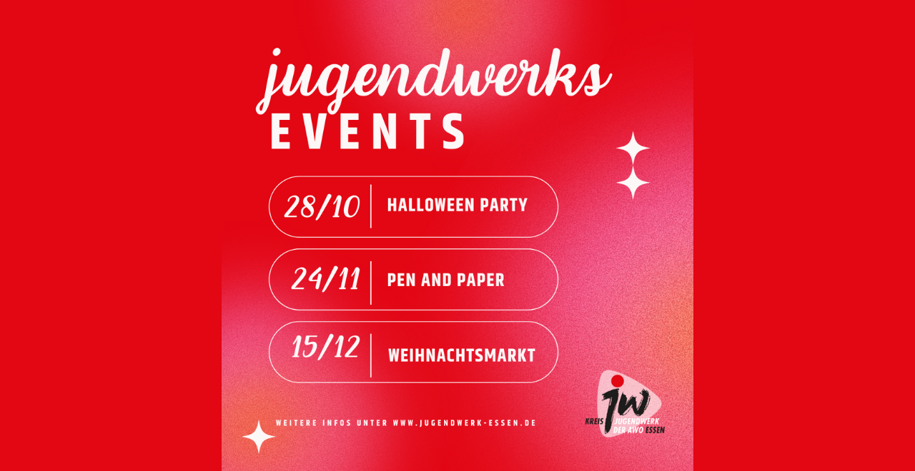 Jugendwerks Events: Halloween-Party, Pen and Paper und Weihnachtsmarkt.