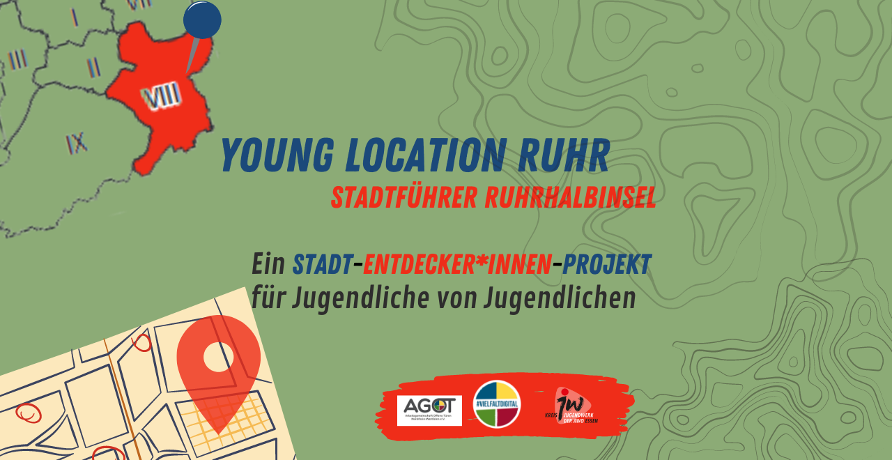 Titelbild Stadtteilführer 'Young Location Ruhr': Stadtteilführer Ruhrhalbinsel. Ein Stadt-Entdecker*innen-Projekt für Jugendliche von Jugendlichen.